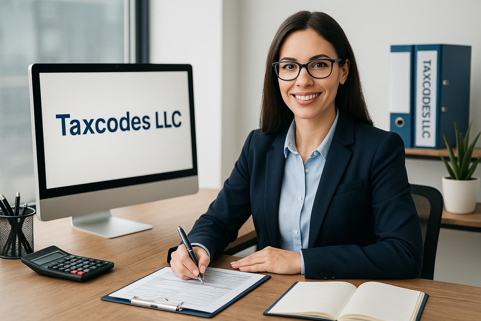 Financial consultant working at her desk